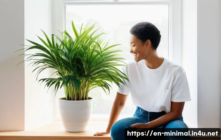 미니멀라이프 공감의 미니멀리즘 - **Prompt:** A bright, airy living room corner, previously cluttered, now beautifully organized with ...