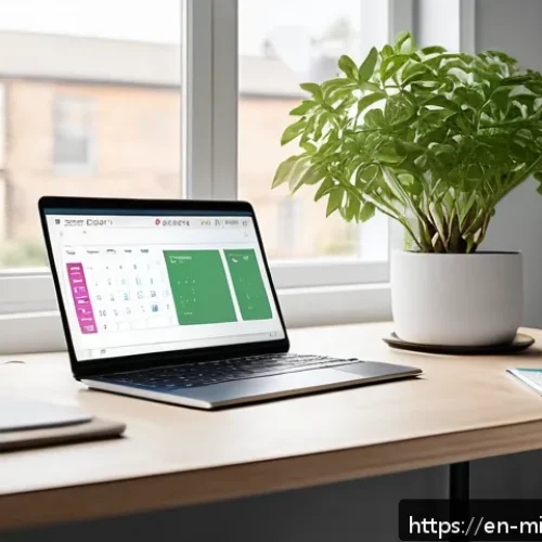 Home 32 미니멀라이프 자주 사용하는 앱 - A modern, minimalist home office scene featuring a sleek laptop displaying a smart task management a...