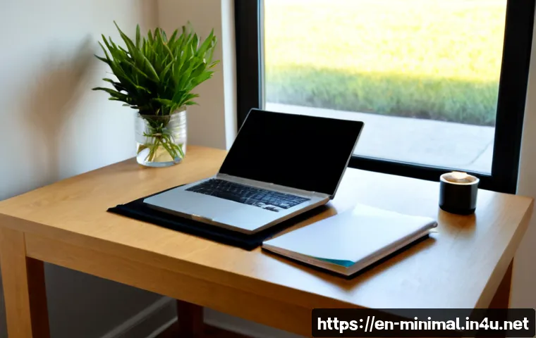 Home 15 미니멀라이프 신속한 결정을 위한 방법 - Photorealistic minimalist home office, an adult calmly making a quick decision by choosing one of tw...
